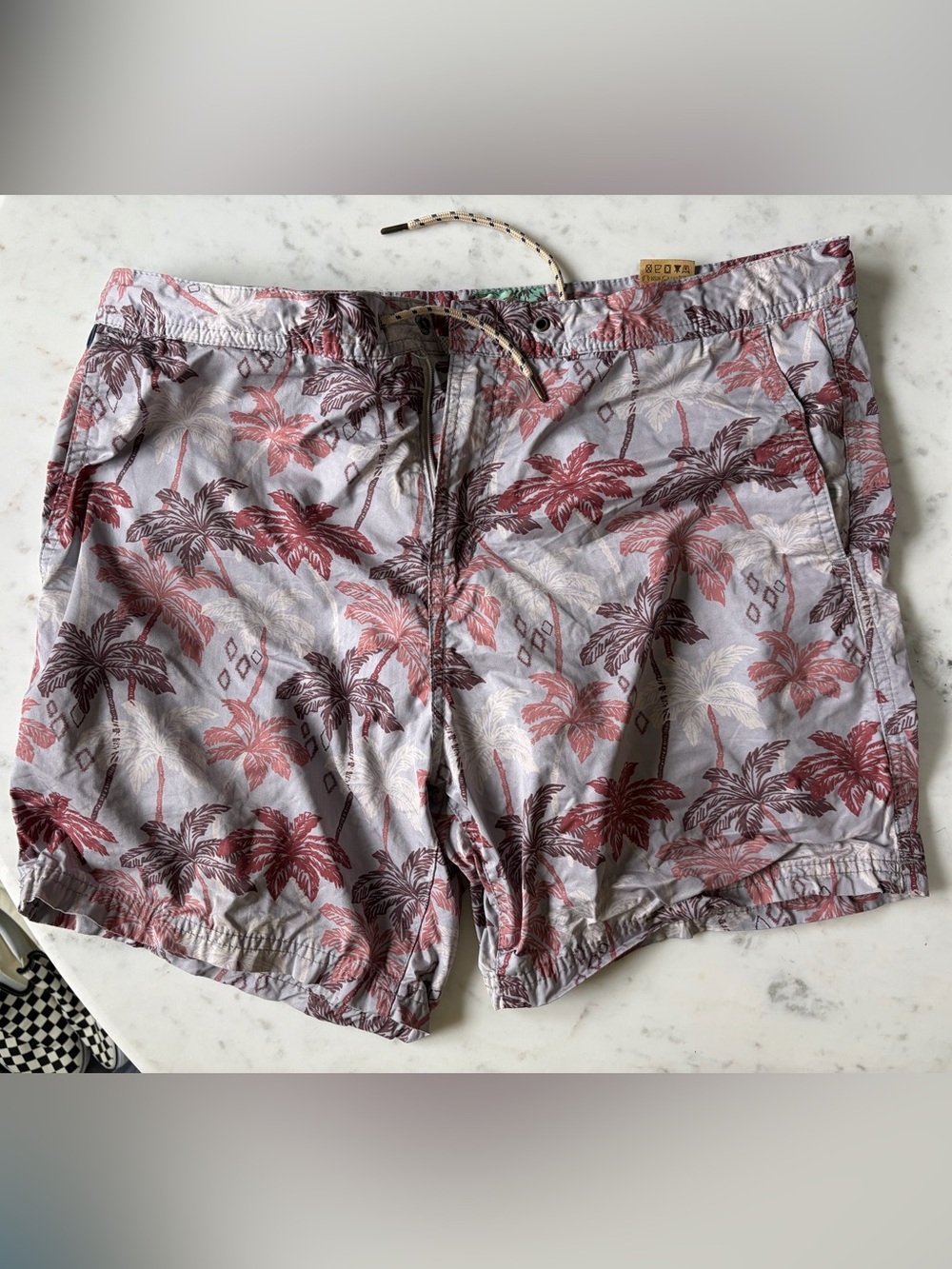 Scotch & Soda Light Gray Swim Trunks with Red Palm Print